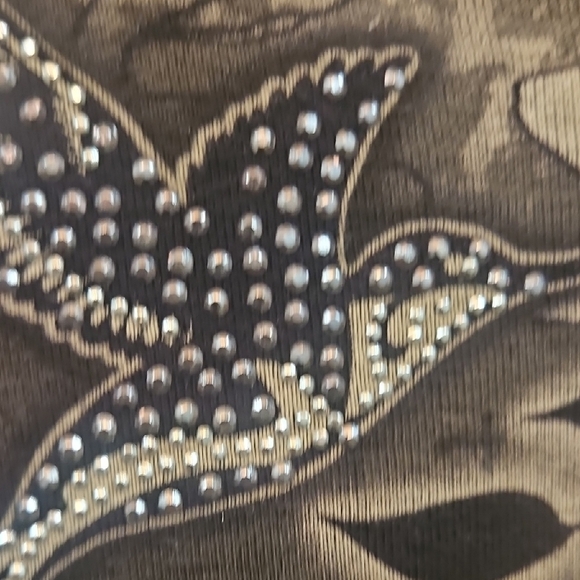 New Directions Black and Tan Graphic 3/4 Sleeve Blouse - Picture 5 of 7